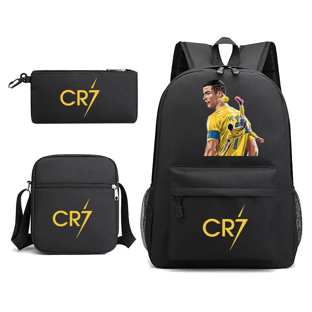 Sac à dos Ronaldo CR7 pour garçons et hommes, sac à dos initié à l'école, sac à crayons 3 pièces pour cadeau GérGift