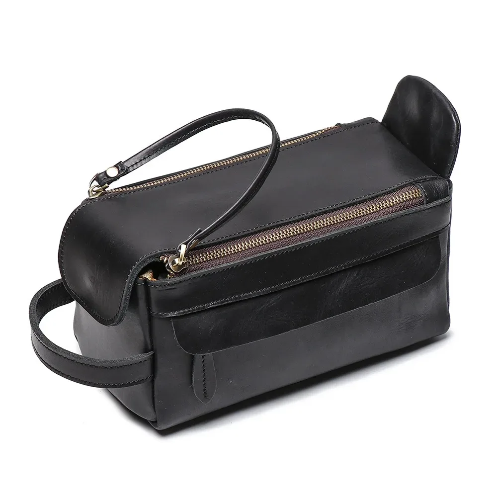 nesitu crazy horse – trousse de maquillage de voyage en cuir véritable pour hommes, étuis à cosmétiques vintage en cuir, rangement de lavage, trousse de toilette m30061