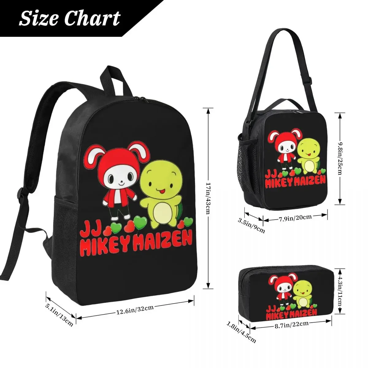 sac à dos jj mikey maizen pour étudiants, garçons et filles, sac d'école, sac à bandoulière pour ordinateur, 3 pièces, sac à lunch isotherme, trousse à crayons