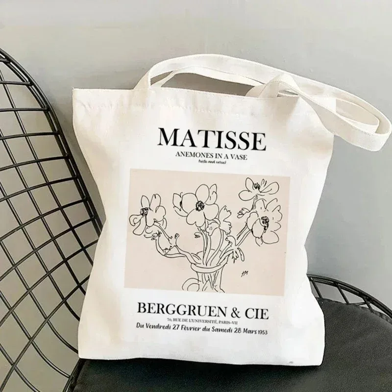 sac fourre-tout en toile artistique matisse the pink studio, durable, écologique, pour le travail, l'école, les courses, les trajets quotidiens, le yoga, sac à main à bandoulière