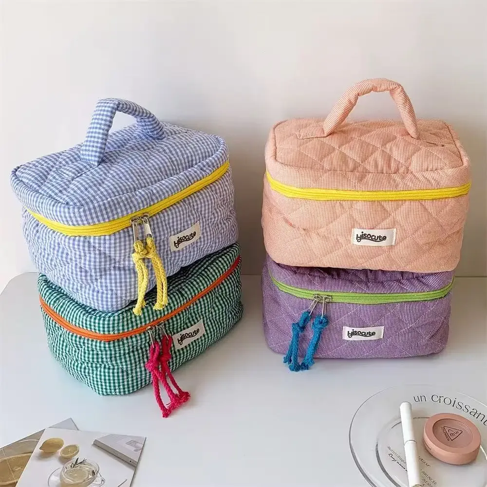 Ensemble de trousses de toilette à carreaux, style simple, grande capacité, sac de rangement portable pour outils cosmétiques, pour la maison, la salle de bain, trousse de toilette