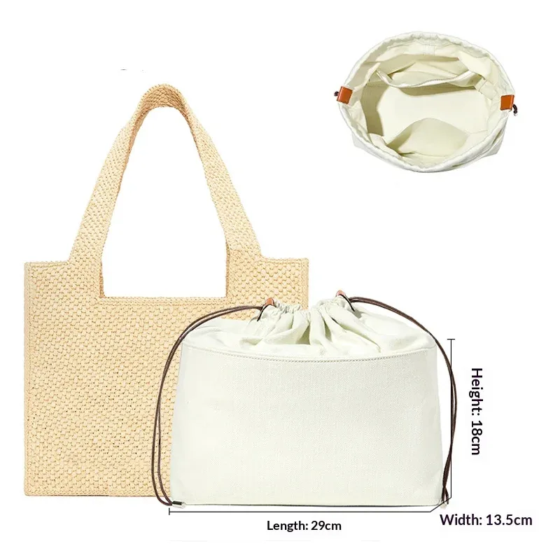 sac en toile à cordon de serrage, organisateur d'insertion pour police lew, fourre-tout tissé en paille, support de sacs à doublure intérieure, accessoires