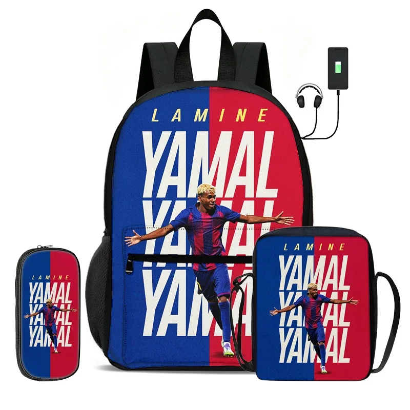 sac à dos scolaire pour enfant, sac à dos de sport de football avec sac à bandoulière, trousse à crayons, ensemble de 3 sacs l-lamin yamal, sac à dos de star du football