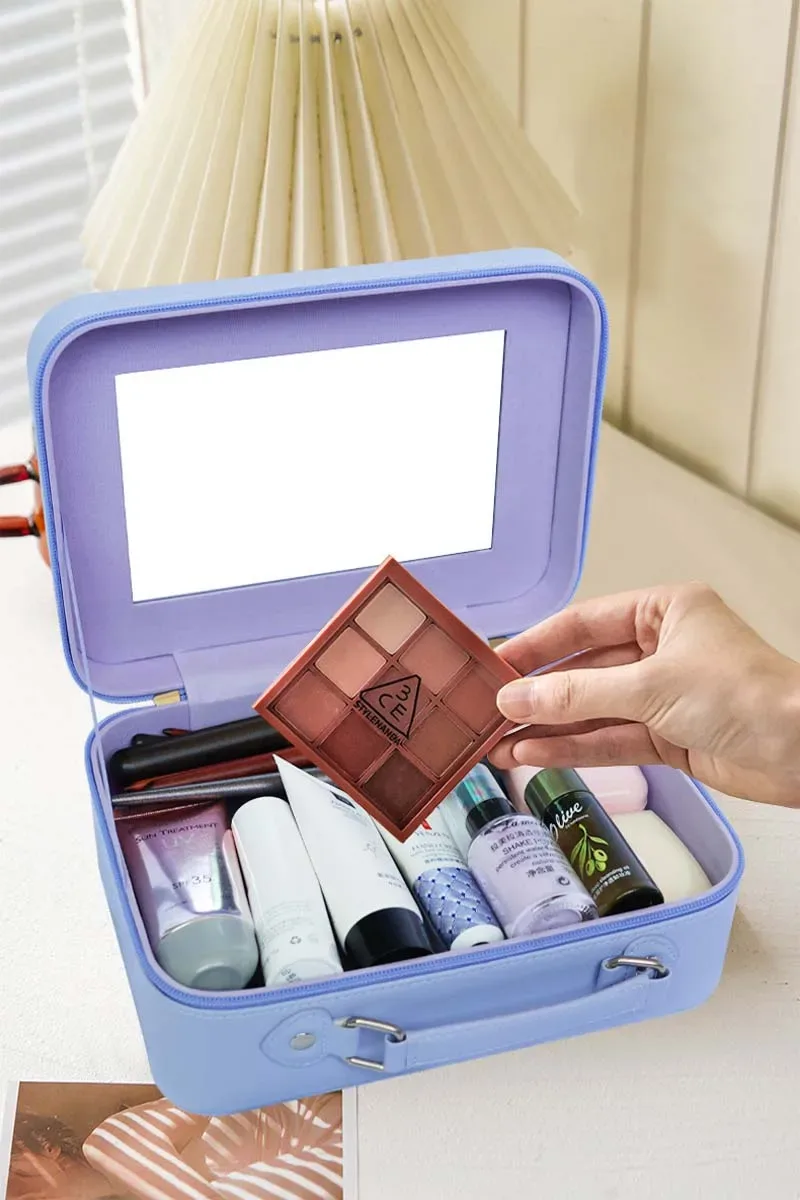 trousse de maquillage haut de gamme, super populaire, portable, pour les voyages, avec miroir, simple et spacieuse.