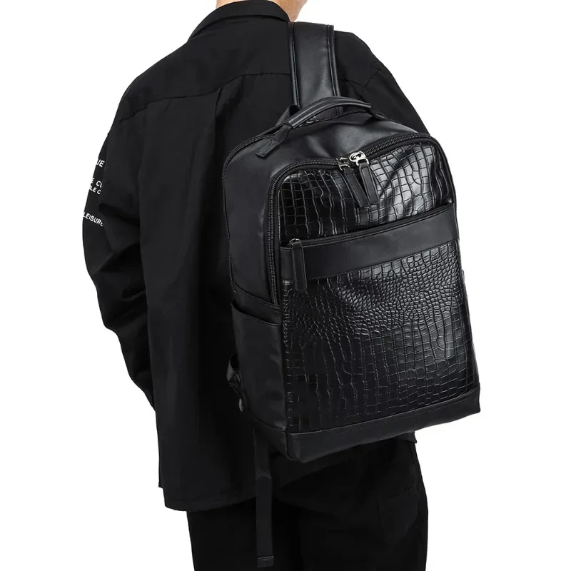 sac à dos de luxe en cuir pu crocodile pour hommes, sac à dos de grande capacité pour ordinateur portable d'affaires, sac de voyage pour bagages