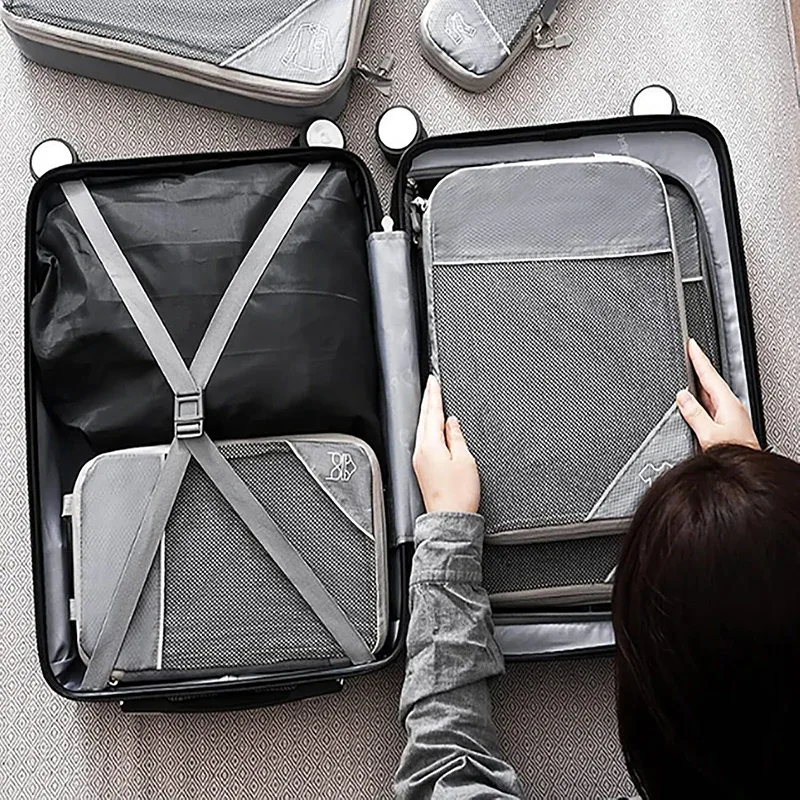 Lot de 5 sacs de rangement pour vêtements de voyage, cubes de compression légers, organisateurs de bagages, sacs de sous-emballage, accessoires de voyage