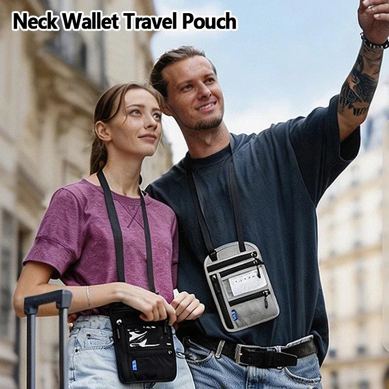 portefeuille de cou anti-rfid, porte-passeport de voyage, sac à documents léger et imperméable, pochette cachée antivol pour femmes et hommes