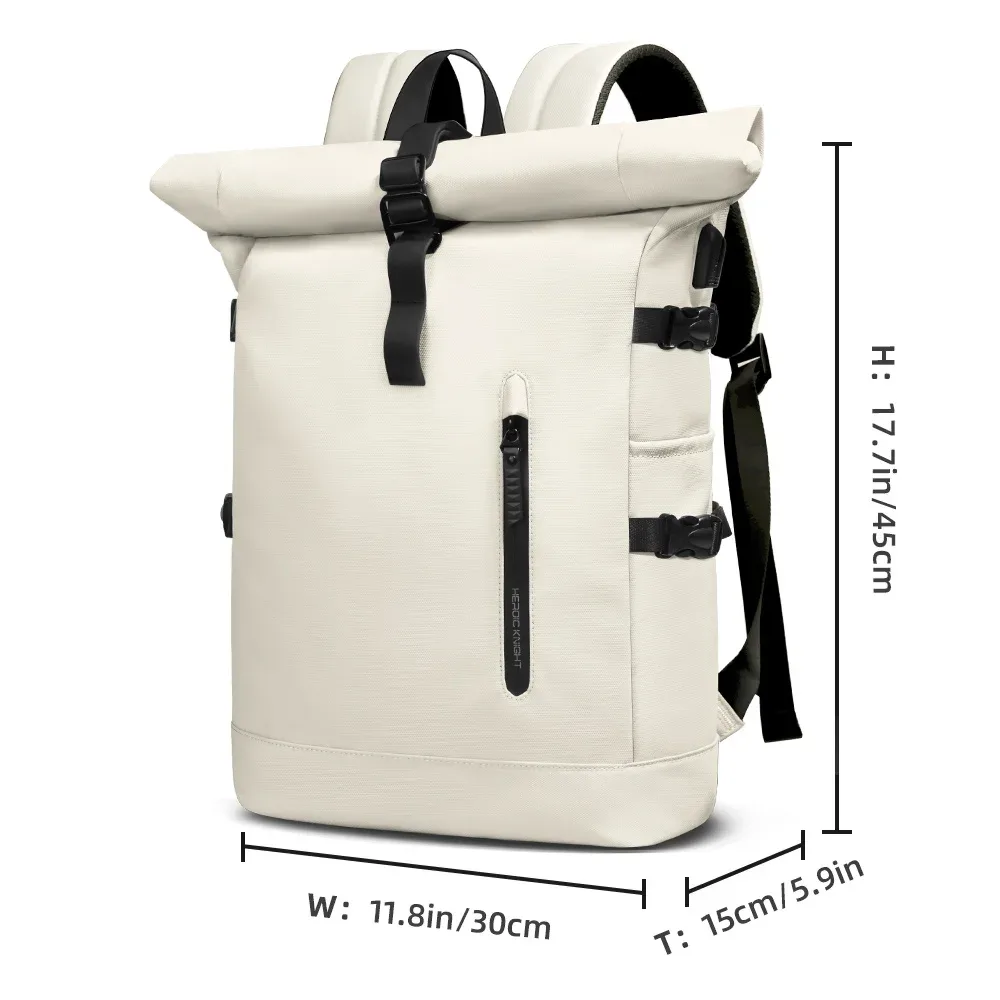 heroic knight – sac à dos de voyage pour hommes, extensible, pour ordinateur portable 15.6 pouces, avec port usb, étanche, enroulable, pour loisirs