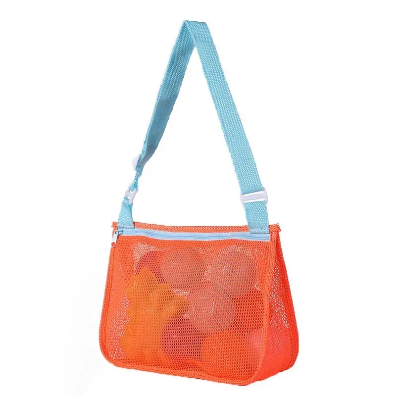 sac de rangement en filet à cordon pour enfants, sac de plage portable en filet, sac organisateur de plage à bandoulière en maille pour enfants