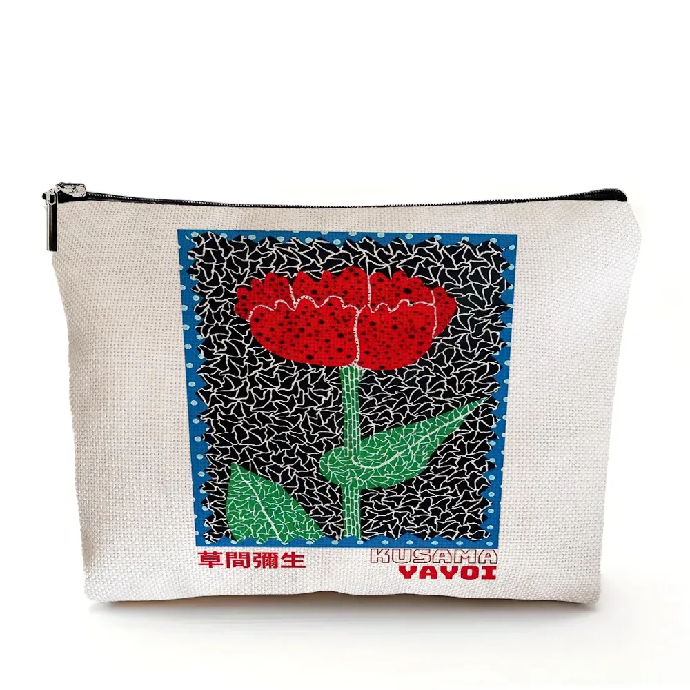 yayoi kusama pochette de maquillage japonais pop art à pois art design floral étui à cosmétiques mode dame beauté sac de rangement à la mode