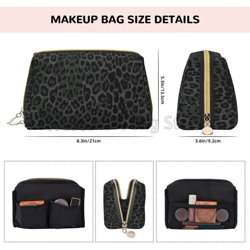 sacs de maquillage en cuir imprimé léopard noir, pochette de rangement de voyage de grande capacité, trousse de toilette portable pour femmes, organisateur de cosmétiques