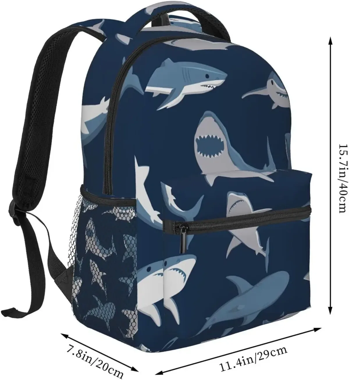 Bleu dessin animé requin élégant sac à dos décontracté sac à dos sacs à dos pour ordinateur portable poches ordinateur sac à dos pour le travail voyage d'affaires