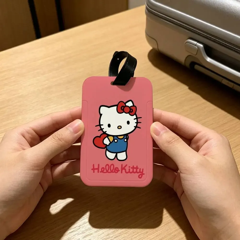 étiquette d'identification de bagage anti-perte en pvc, motif chaton mignon h-hello cartoon k-kittys, avec porte-carte d'informations amovible, étiquette de bagage de voyage