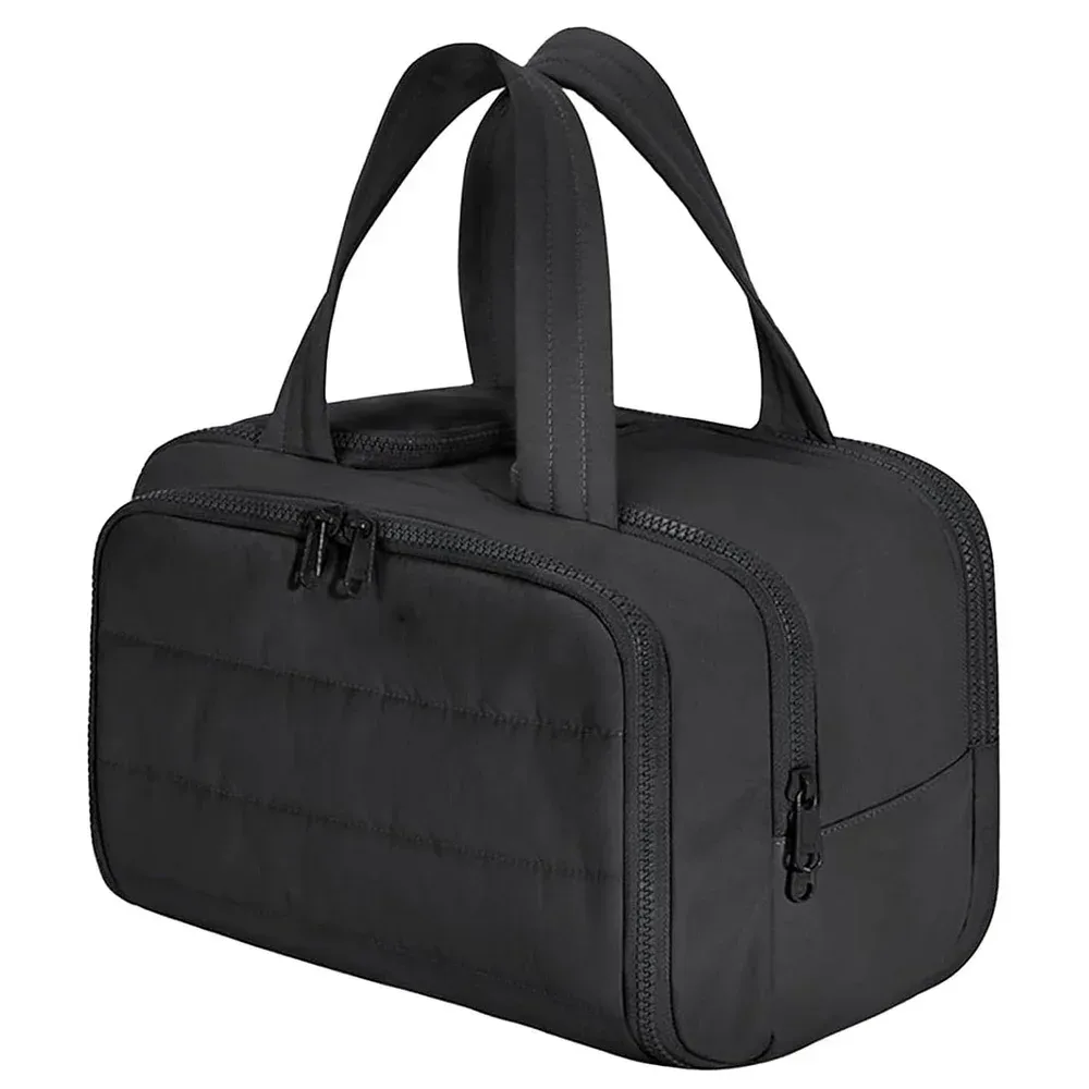 grande trousse de maquillage de voyage 180 °   organisateur de toilette à large ouverture, trousse à cosmétiques rembourrée résistante à l'eau avec poignée pour bouteilles pleines grand format