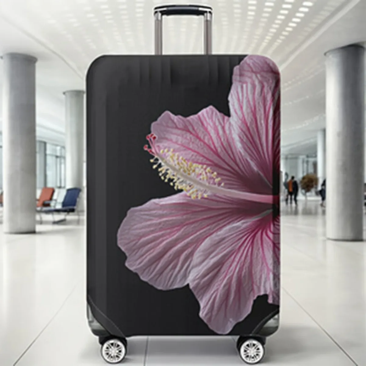 housse de bagage à imprimé fleur d'hibiscus, adaptée aux bagages de 18 à 32 pouces, manchon pour poignée de bagage, accessoires de voyage