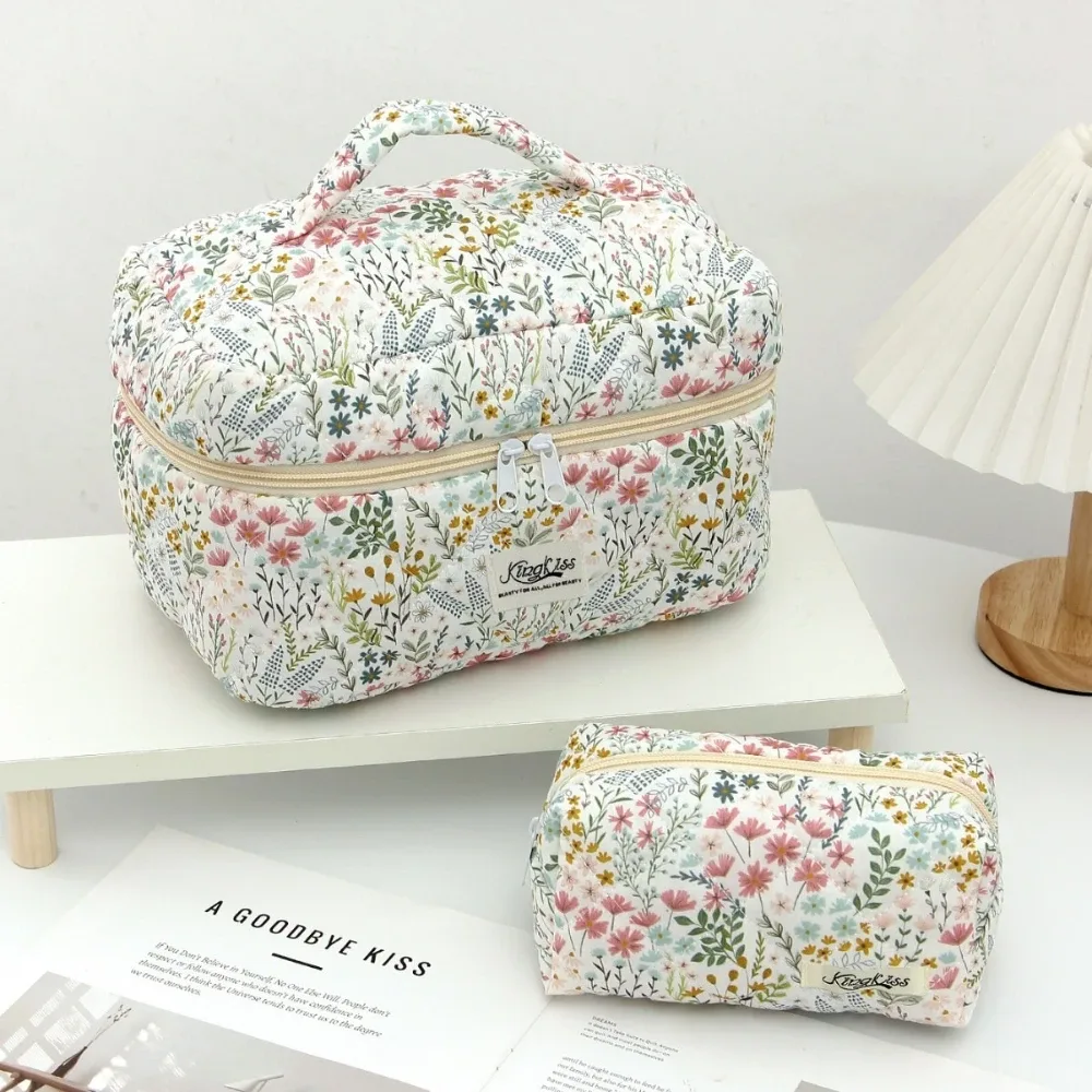 sac à cosmétiques imprimé floral pour femmes, grande capacité, organisateur de voyage, pochette de toilette de maquillage, sac à main portable pour dames, fourre-tout
