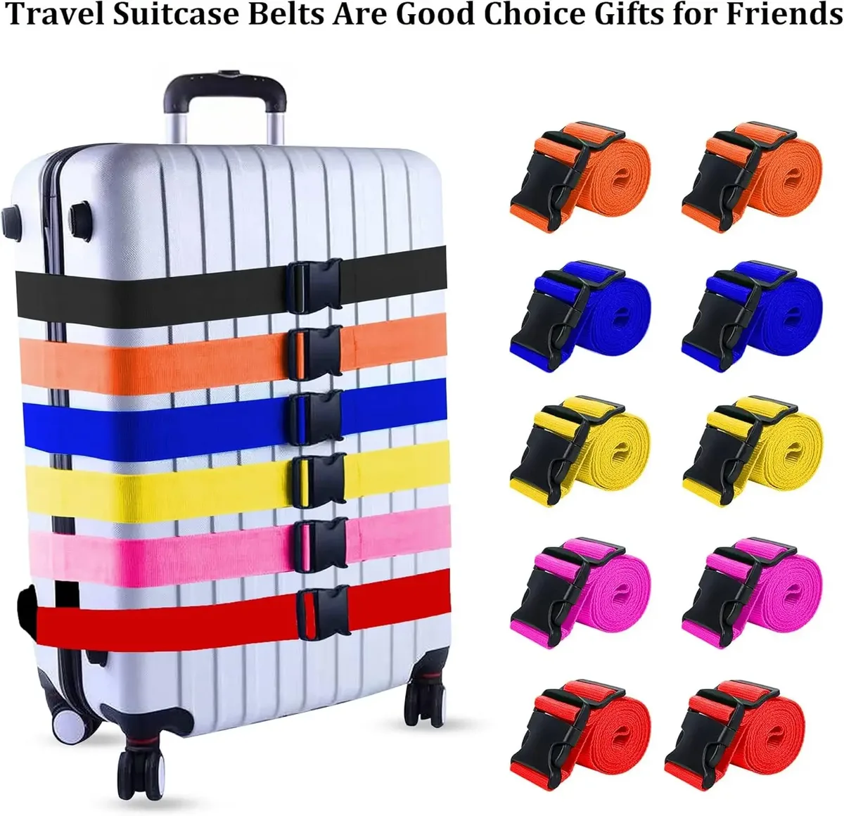 sangles de bagages réglables de couleur vive, lot de 2, ceintures de valise robustes, accessoires de sac de voyage (120-200cm x 2.5cm)