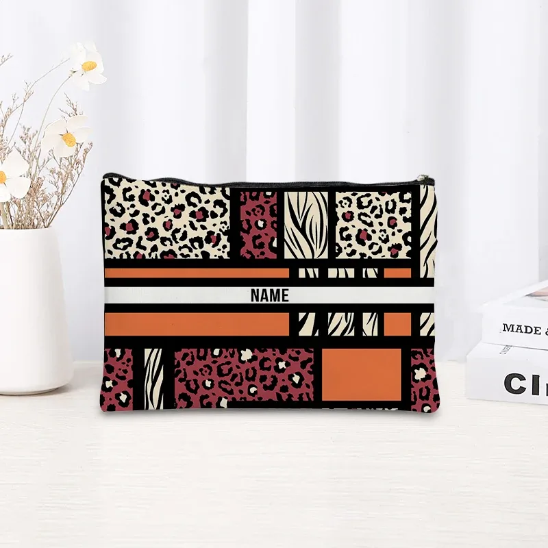 trousse de maquillage à motif léopard et tigre, trousse de toilette cosmétique essentielle pour les voyages, cadeau d'anniversaire ou de vacances avec nom personnalisé, trousse de maquillage
