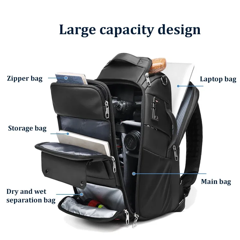 sac à dos professionnel pour appareil photo reflex numérique pour hommes, avec support pour trépied, détachable en sac à dos antivol de 40 l pour ordinateur portable de 17 pouces