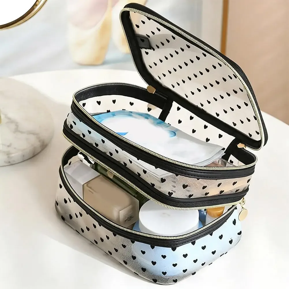 sac de maquillage en maille, organiseur de cosmétiques portable de voyage, double couche, grande capacité, trousse de toilette, étui de rangement pour femmes