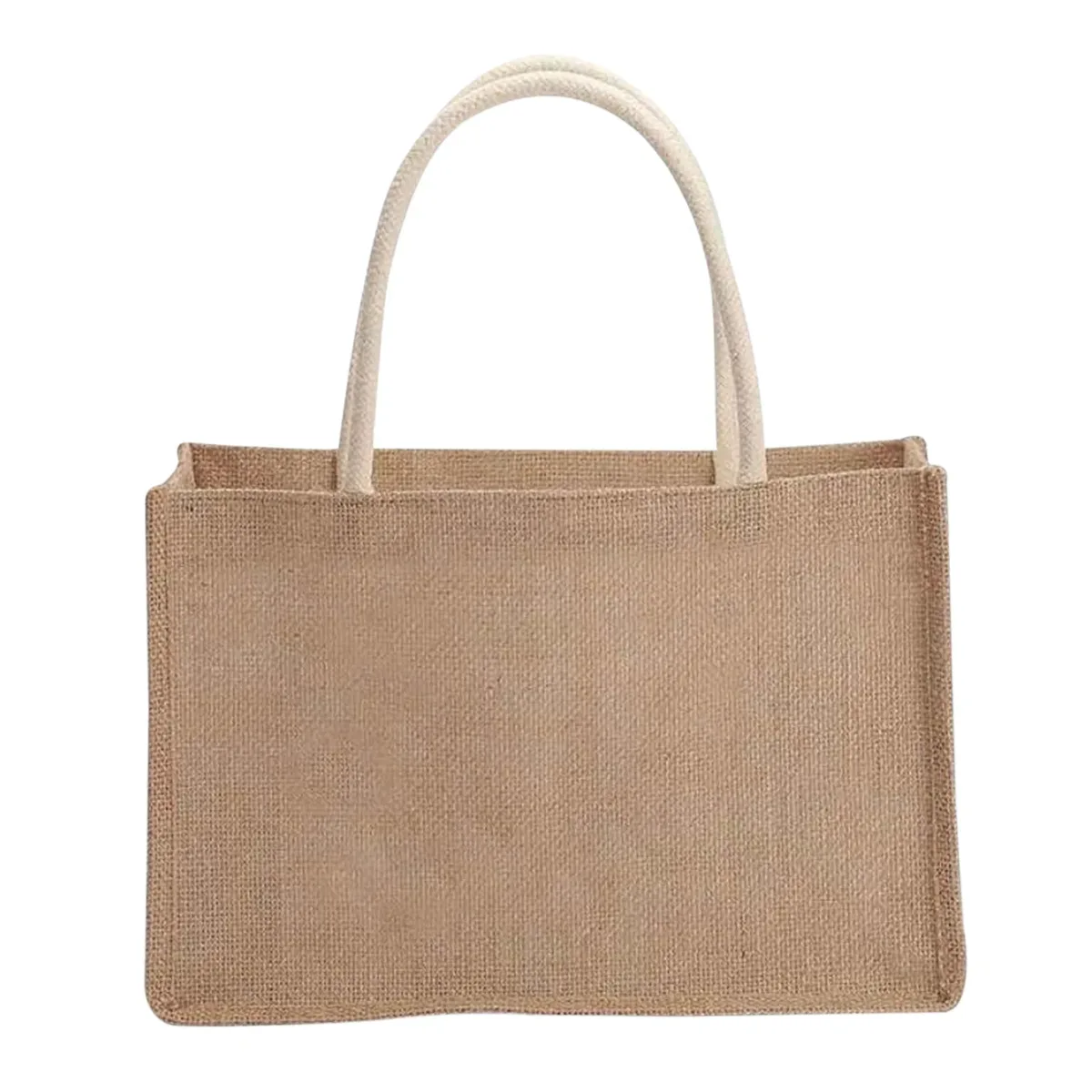 sacs fourre-tout en toile de jute vierge, sac à main de shopping de plage, sacs cadeaux vintage réutilisables avec poignée pour l'épicerie, artisanat, fêtes d'anniversaire