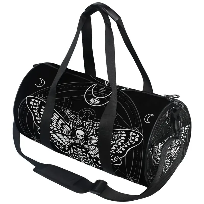 sacs de sport black skull moth pour hommes et femmes, crânes magiques, sac de sport, bagages de voyage, sacs de nuit