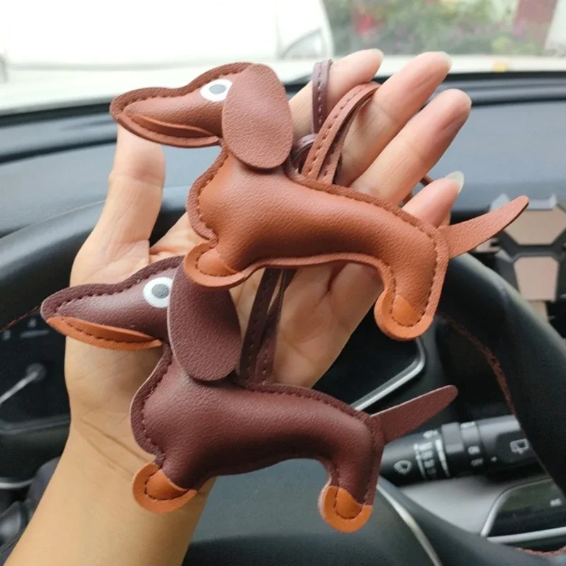 mini porte-clés en cuir pu en forme de chien teckel, décoration de sac à main, breloque pour sac à dos, cadeau pour hommes et femmes
