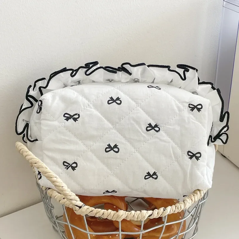 sac à cosmétiques à volants avec nministériels d pour femme, design doux, trousse de maquillage pour dames, sa