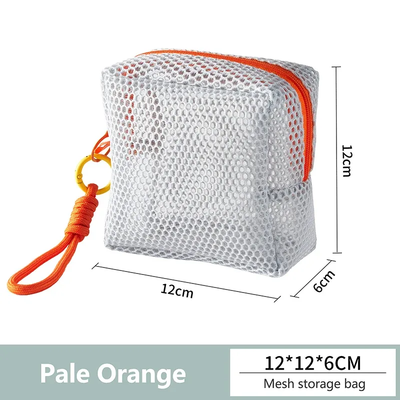 sac à cosmétiques en maille portable, trousse de maquillage de rangement de couleur dopamine, pochette de rangement de toilette en maille pour femmes, sac de rangement d'articles divers