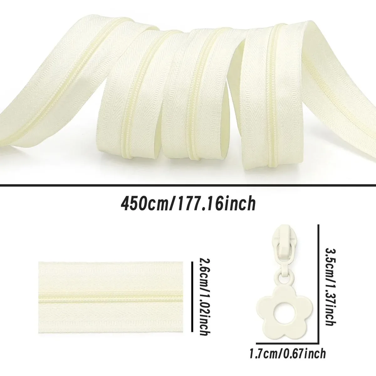 # 3 fermetures éclair en nylon de 4,5 mètres et 10 petits tirettes de fermeture éclair à motif floral, idéales pour le bricolage sur valises, sacs et trousses à crayons