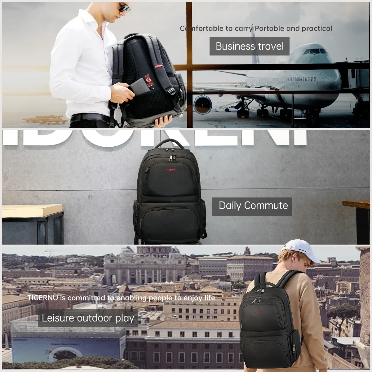 tigernu anti-vol sacs à dos pour hommes 15 pouces sac à dos pour ordinateur portable sac à dos de voyage décontracté cartable homme sac à dos mochilas sac à dos