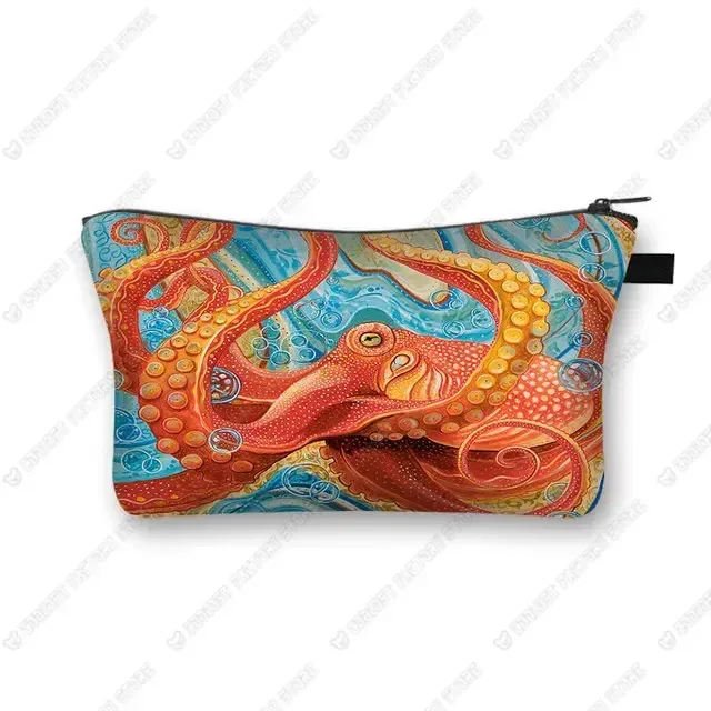 trousse à cosmétiques imprimée poulpe/tortue de mer/hippocampe, trousse de maquillage de voyage pour dames et filles
