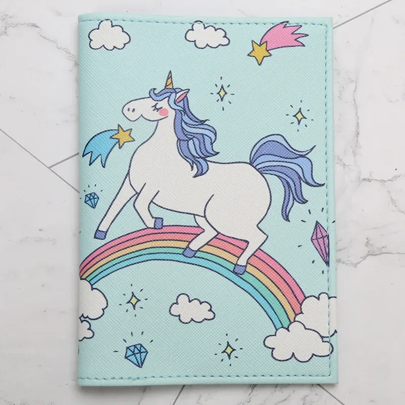 couverture de passeport en cuir pu pour femmes, étui de passeport, mince, cheval arc-en-ciel de dessin animé, accessoires de voyage, mignon, nairobi, orn, nouveau