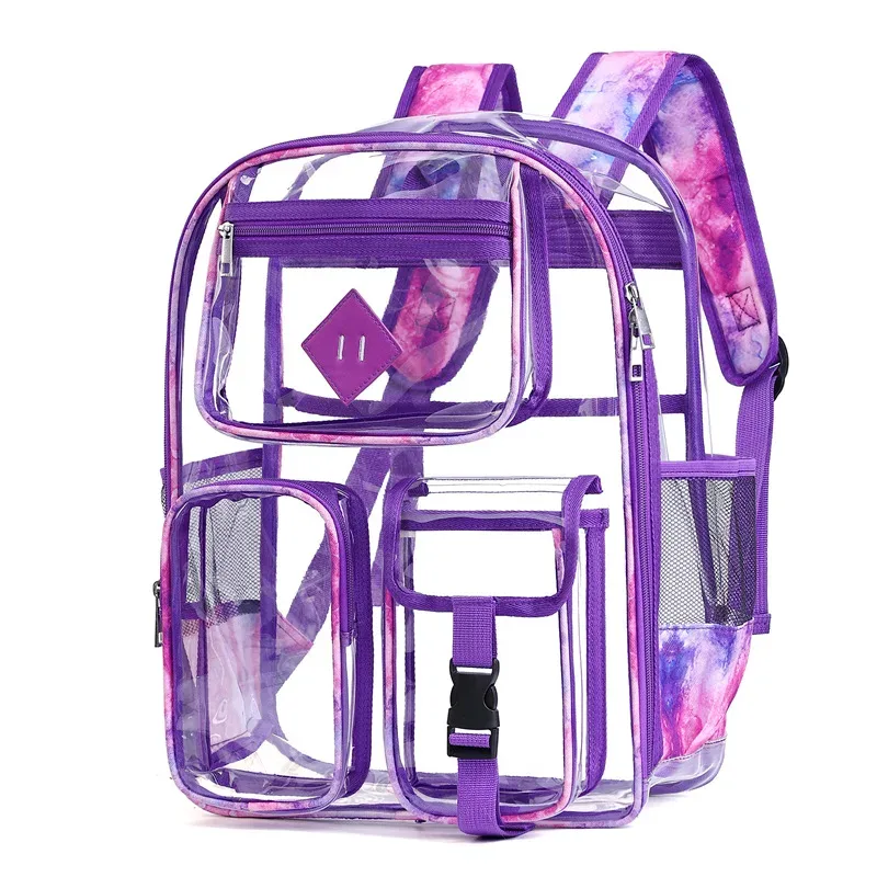 sac à dos transparent en pvc écologique, grande capacité, couleurs graffiti, sac d'étudiant tendance