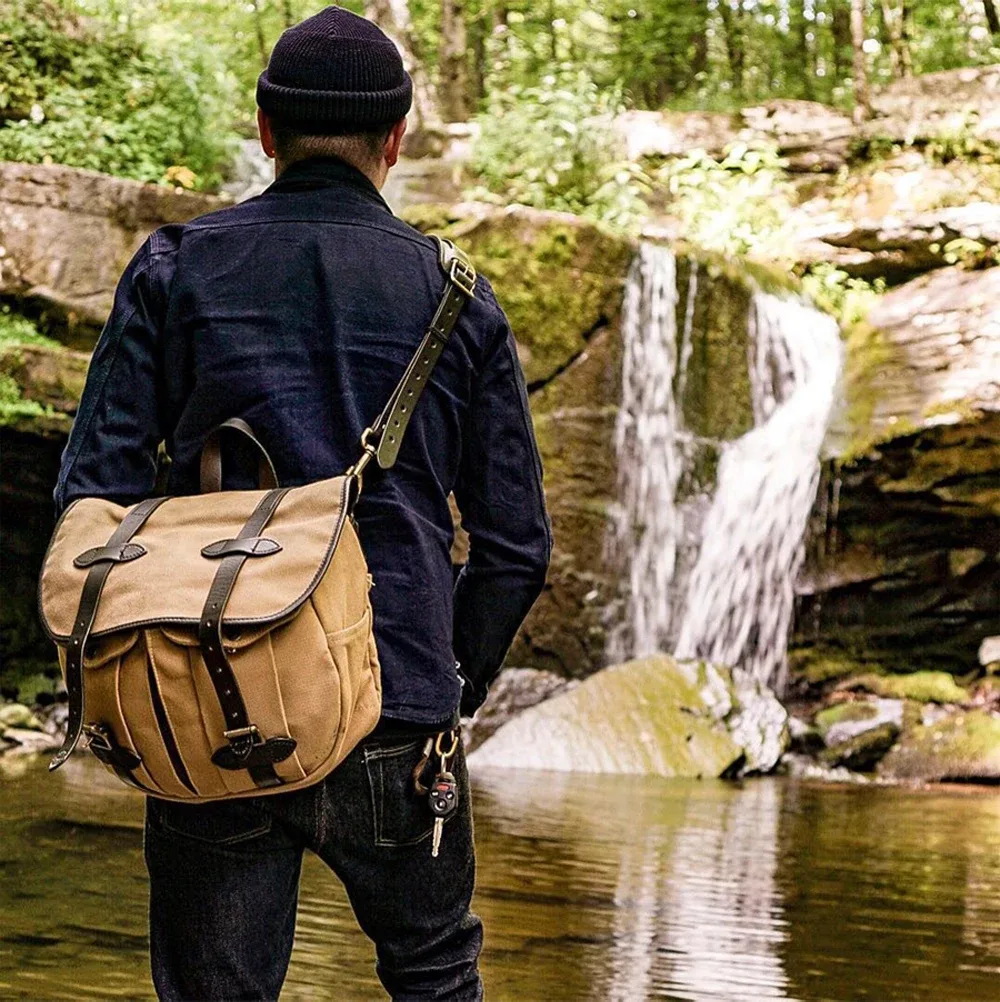Tailleur Brando gravé américain rétro 70232 toile de cire d'huile et peau de vache tannée végétale taille 37*27*12 sac à bandoulière