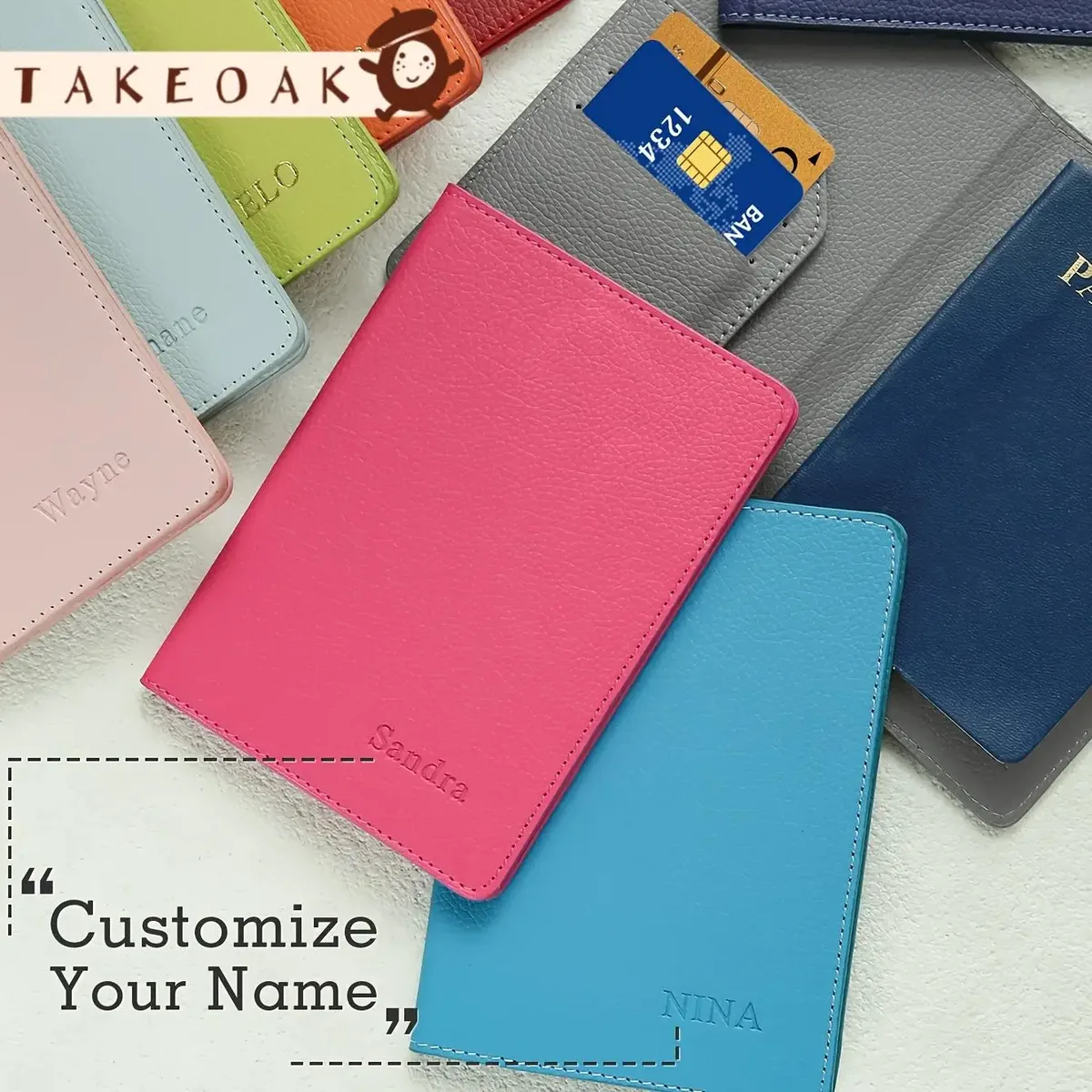 Porte-passeport personnalisé avec nom, monogramme personnalisé, texture en similicuir, couverture de passeport unie avec blocage RFID, cadeau de vacances