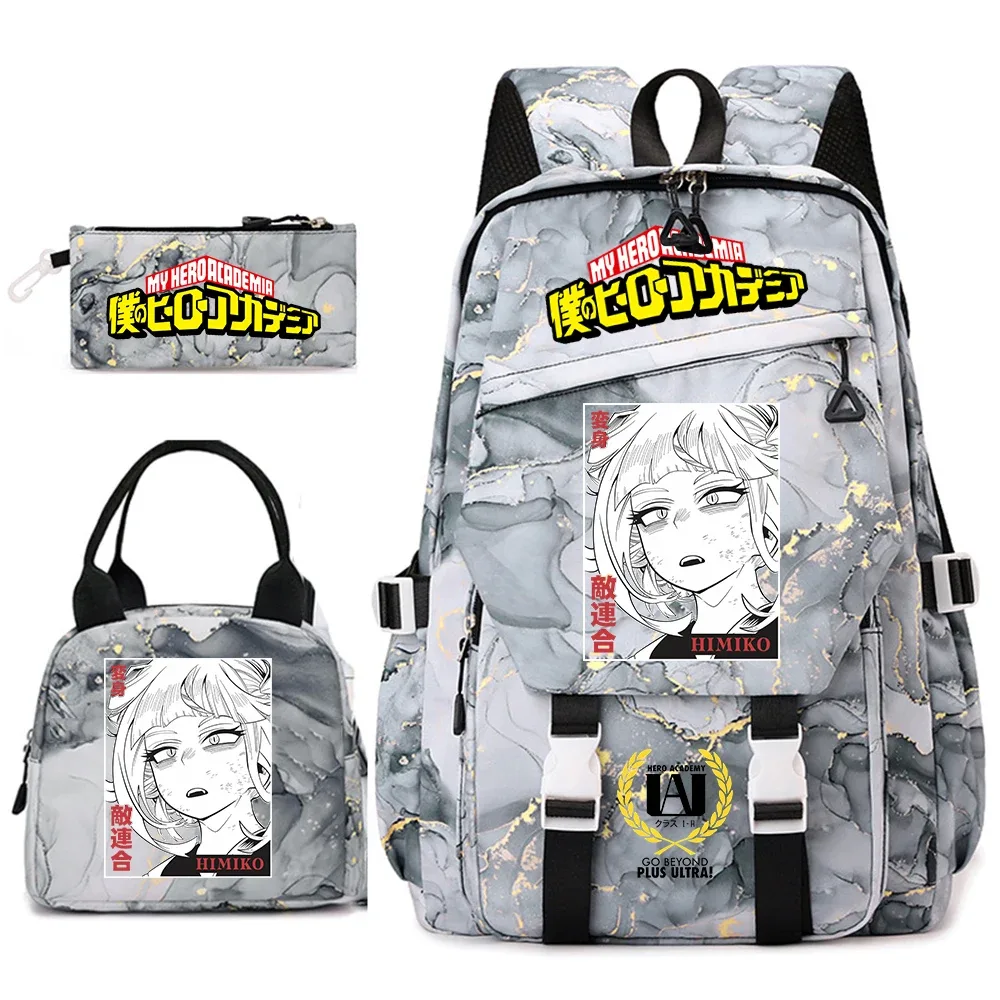 ensemble de sacs à dos scolaires imprimés my hero academia pour filles, sac à dos décontracté léger pour étudiantes avec sac à lunch et trousse à crayons