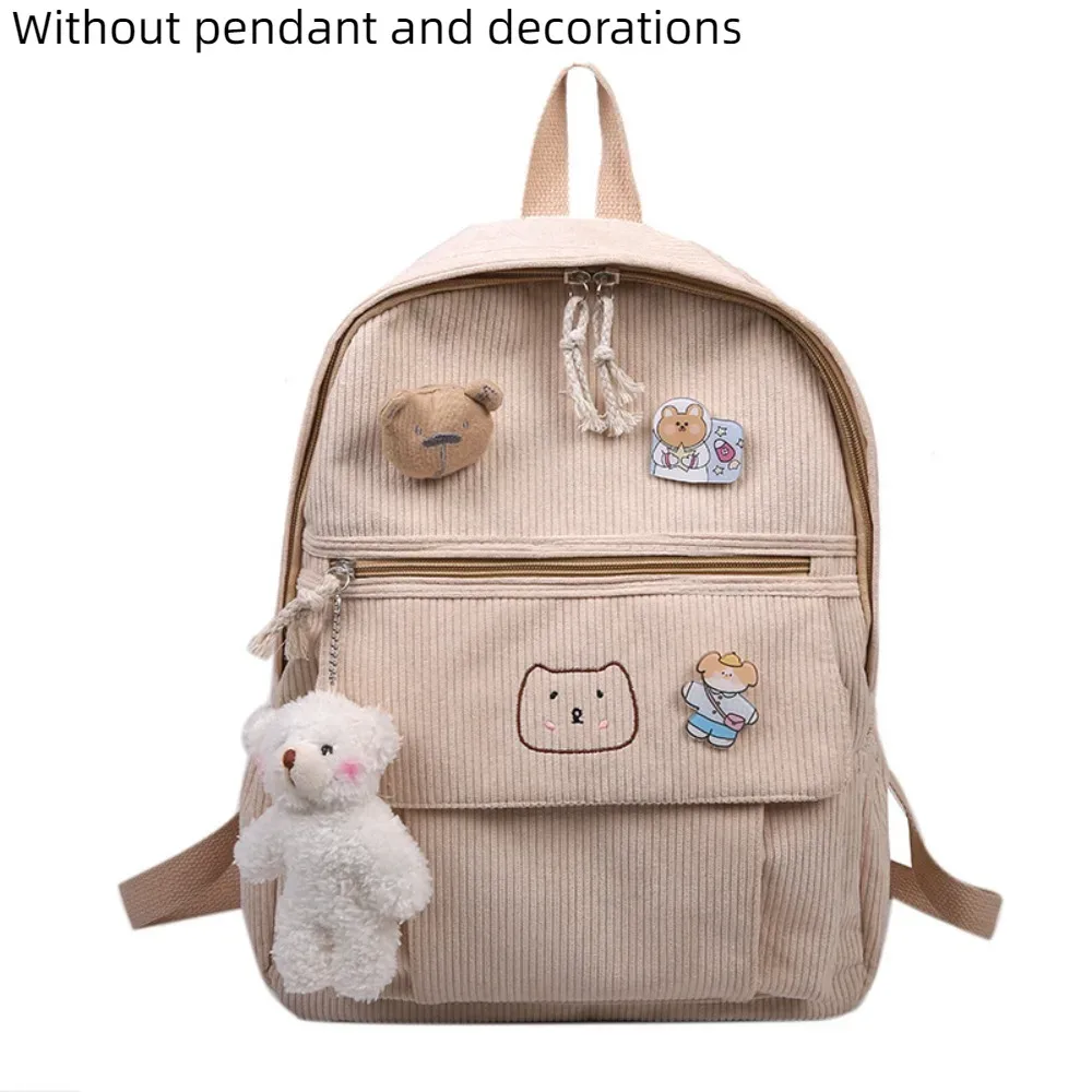 mignon grande capacité femmes sac à dos couleur pure fermeture éclair école sac à dos velours côtelé sac à dos étudiants