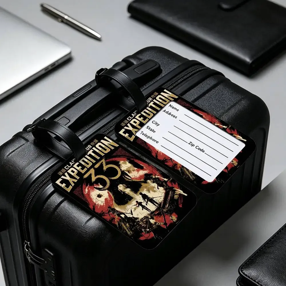 c-clair-obscur-expedition-33 porte-cartes d'information en pvc et étiquette de bagage anti-perte étanche avec nom, style mystère surréaliste