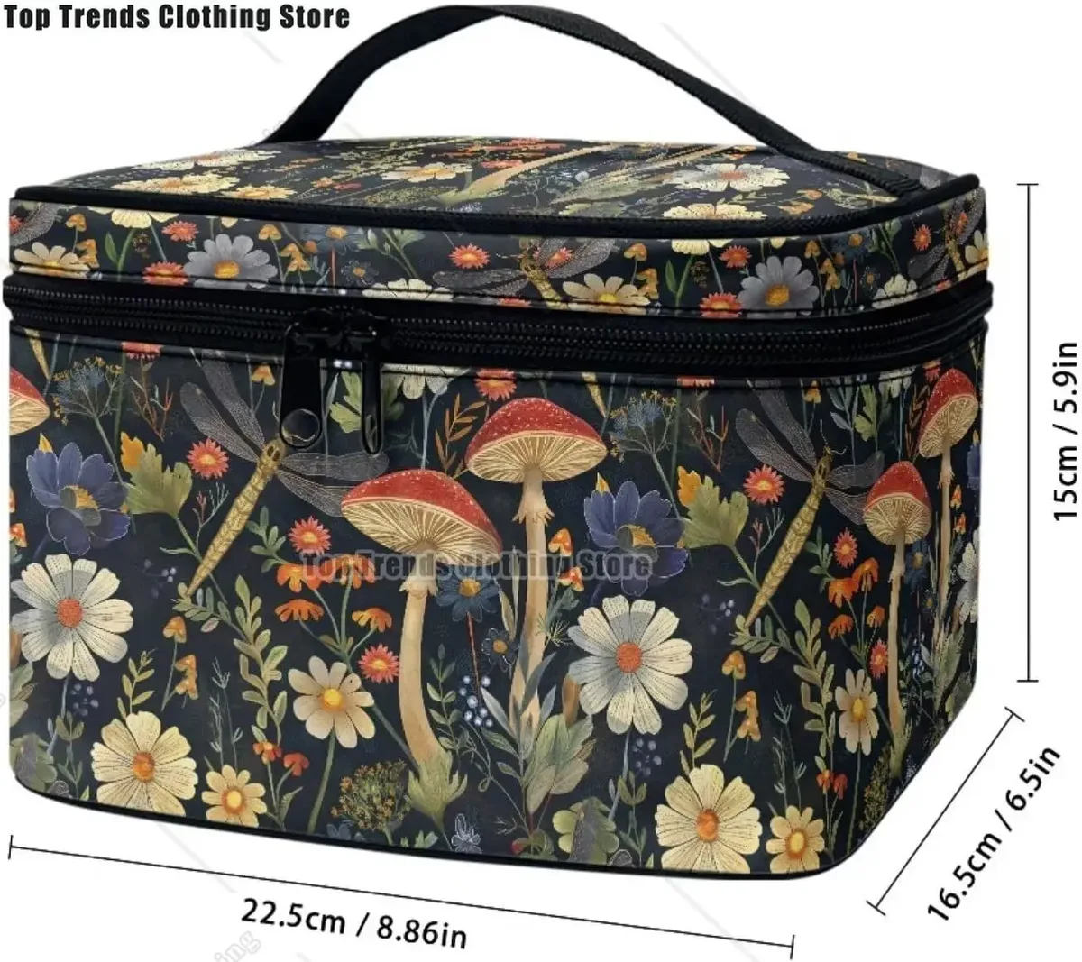bronwn-trousse de maquillage portable avec fermeture à glissière, sac de toilette, fourre-tout pour cosmétiques, poudres imprimées, rétro, salle plus lente