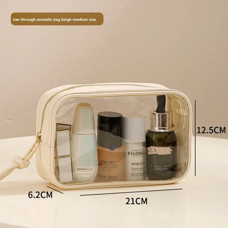 sac cosmétique en pvc transparent épaissi, sac cosmétique imperméable, sac de rangement de toilette multifonctionnel portable avec poignée