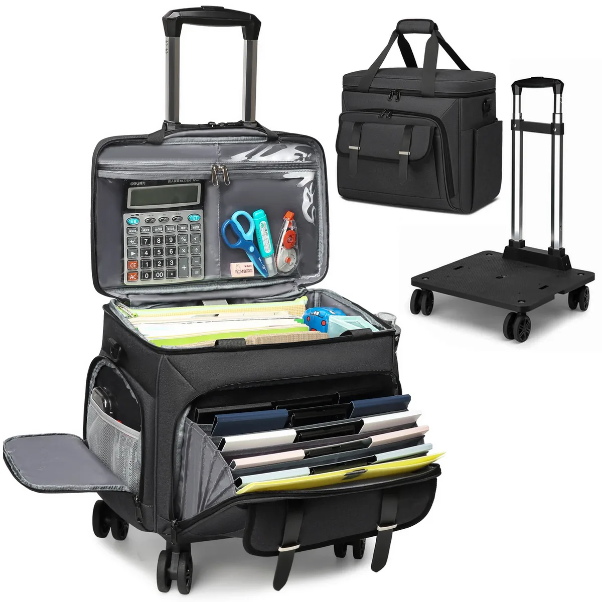 sac fourre-tout pour enseignant à roulettes, grand fourre-tout avec chariot à roulettes détachables, sac pour ordinateur portable de 15.6 pouces, sac pour enseignant à roulettes pour le travail et le bureau