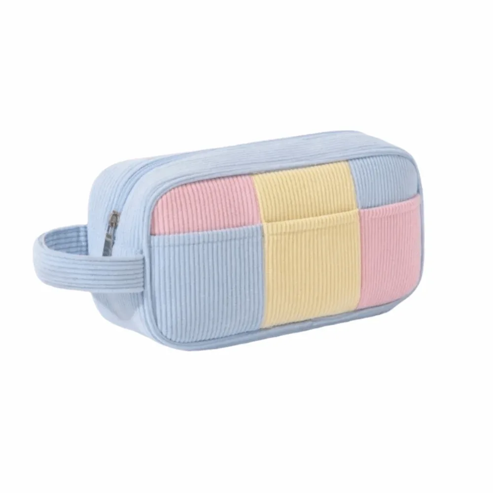 sac à cosmétiques pour femmes de style cartoon, grande capacité, couleur macaron, étui de rangement pour maquillage, design rayé, léger, sac de voyage pour cosmétiques