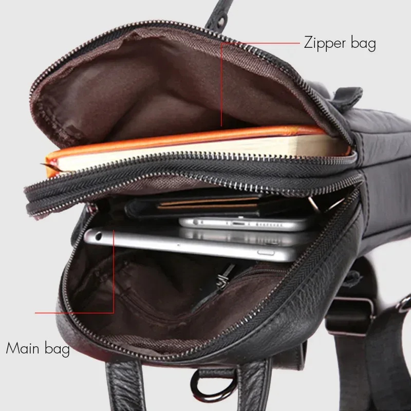 caranfier hommes poitrine sacs à dos épaule sac de messager véritable cuir de vachette hommes fermeture éclair doux mâle classique petits sacs de voyage