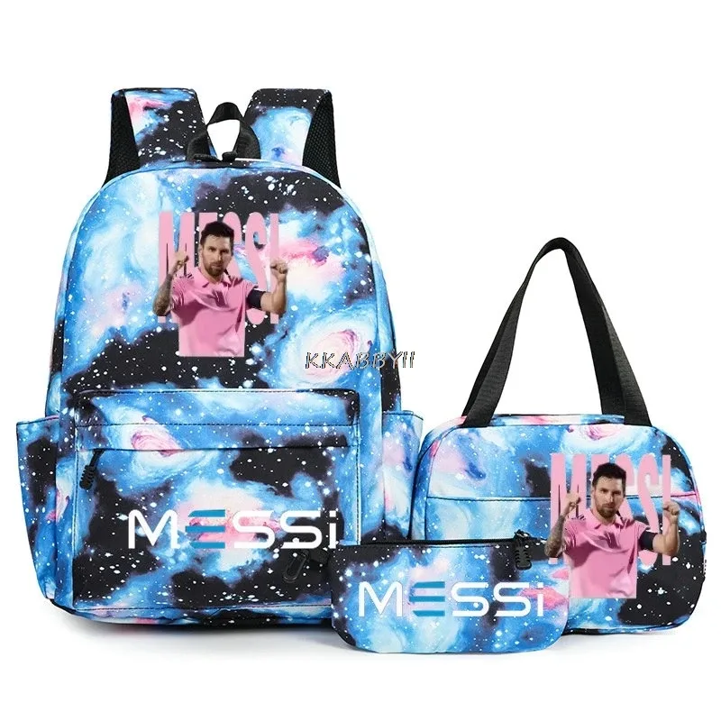 sacs à dos de voyage et d'extérieur imprimés football messi pour femmes et filles, avec sacs à lunch, légers, pour adolescents, pour ordinateur portable, mochila