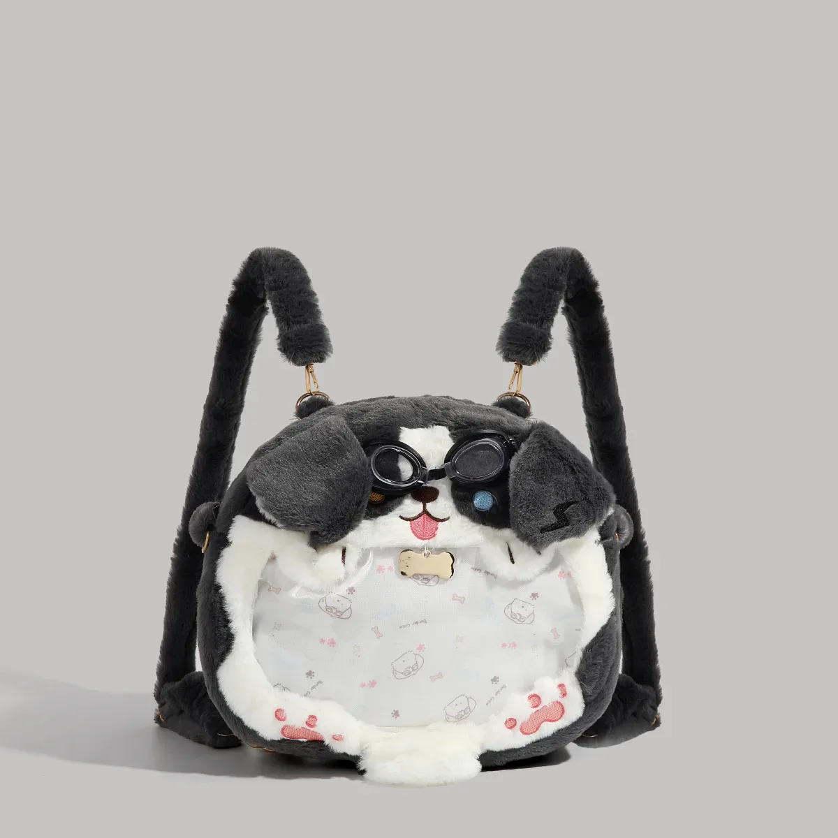 sac à dos en peluche brodé chien mignon velours or fourrure dessin animé jk fermeture éclair étudiant grande capacité sac unisexe 