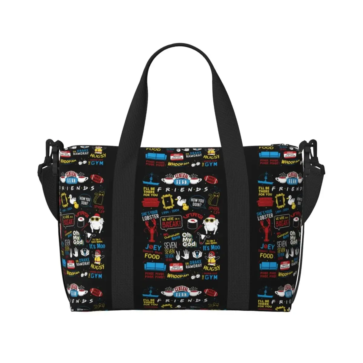 personnalisé drôle amis émission de télévision sac fourre-tout femmes grande capacité central perk café bande dessinée salle de sport plage sacs de voyage