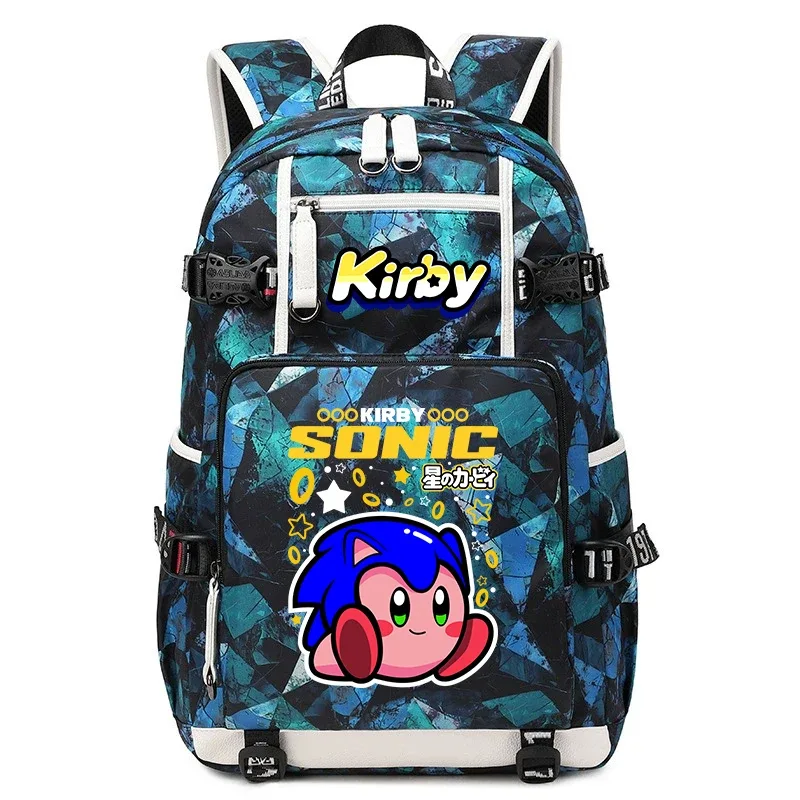 Sac à dos d'étudiant imprimé dessin animé Kirby, sac d'école de voyage de grande capacité pour enfants et adolescents