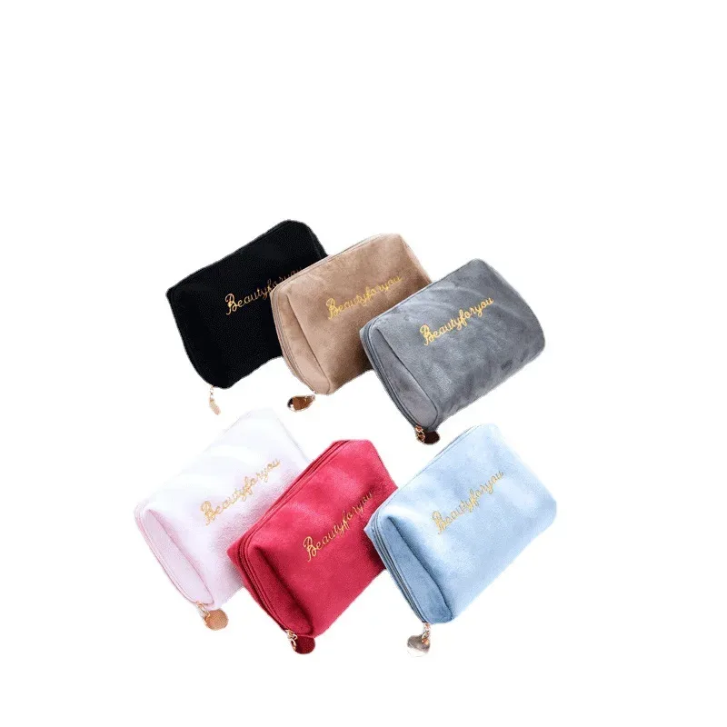 sac à cosmétiques pour femmes, fermeture éclair, lettre en velours brodée, pochette de maquillage solide pour cosmétiques, trousse de toilette, sacs de maquillage féminins