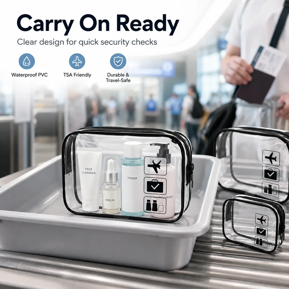 sac de voyage portable transparent et étanche pour cosmétiques, grande capacité, sac de rangement pour articles de toilette et maquillage, organisateur pratique à emporter